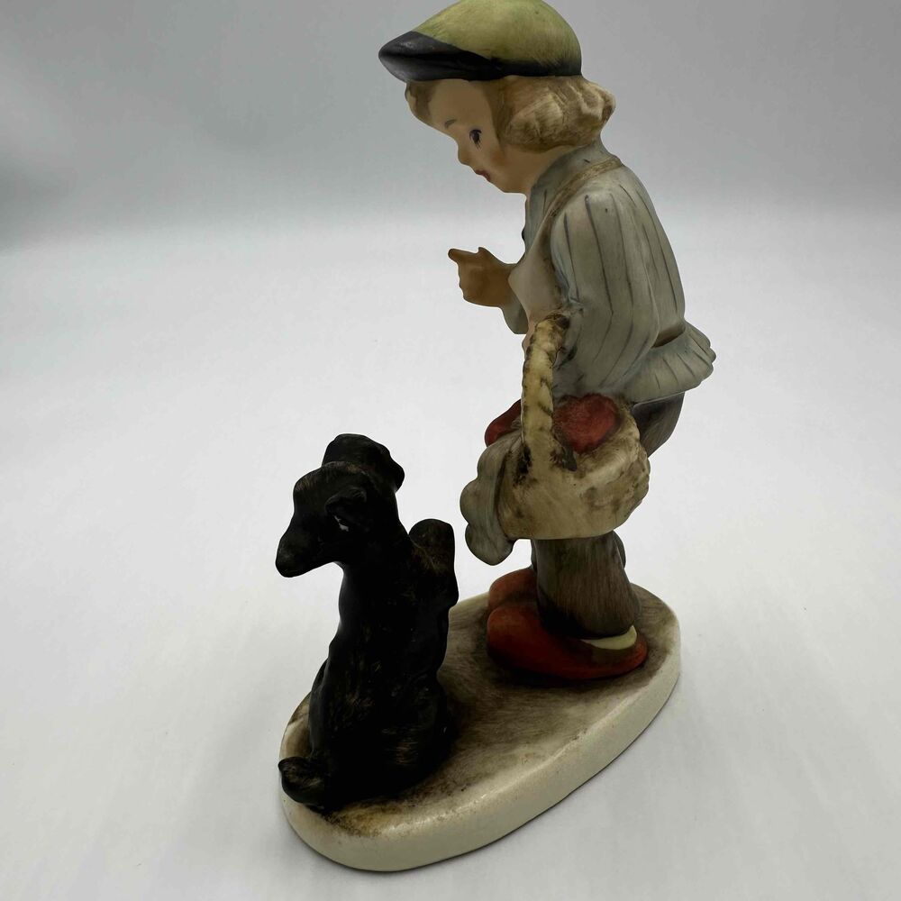 Vintage Friedel Bavaria Boy With Dog Basket Cap Figurine Western Germany - Picture 2 of 6